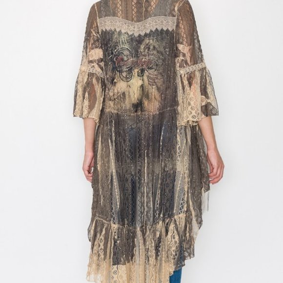ORIGAMI RODEO WESTERN COWGIRL TUFF duster lace cardigan KIMONO wrap BOHO SM-4X - Picture 4 of 10